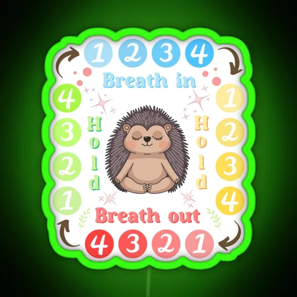 Square Breathing Therapy Tool Meditating Hedgehog RGB Neon Sign