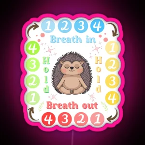 Square Breathing Therapy Tool Meditating Hedgehog RGB Neon Sign