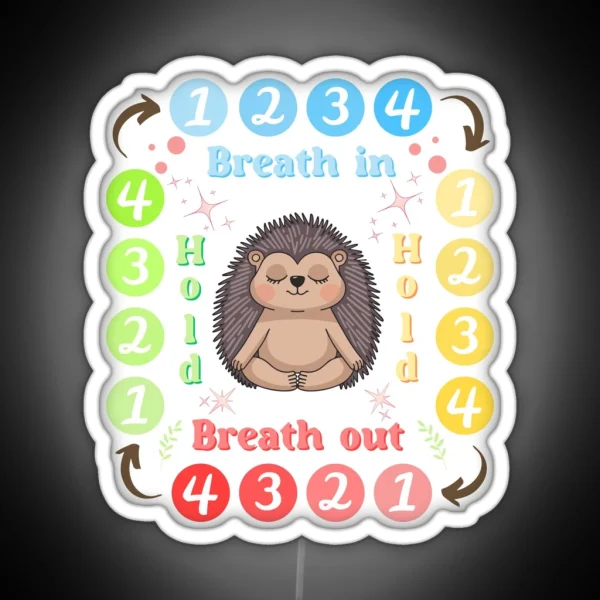 Square Breathing Therapy Tool Meditating Hedgehog RGB Neon Sign