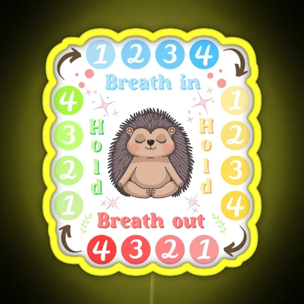 Square Breathing Therapy Tool Meditating Hedgehog RGB Neon Sign