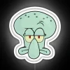 Squidward's annoyed expression illuminated in neon colors on a white background.