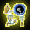 Squidward's name in bright, colorful LED lights on a neon sign.