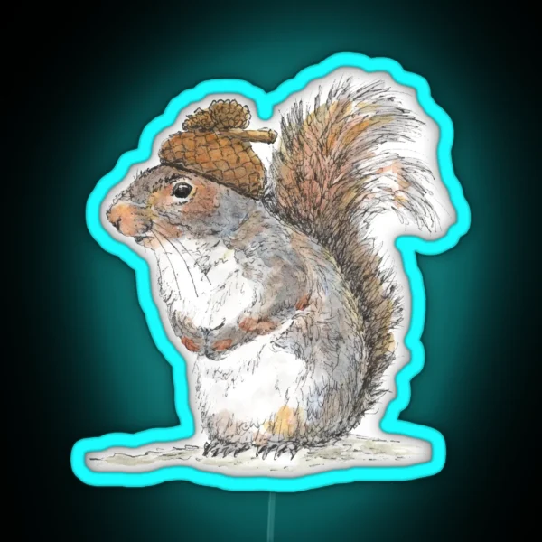 Squirrel With An Acorn Hat RGB Neon Sign