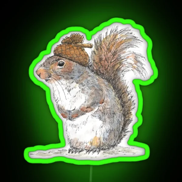 Squirrel With An Acorn Hat RGB Neon Sign