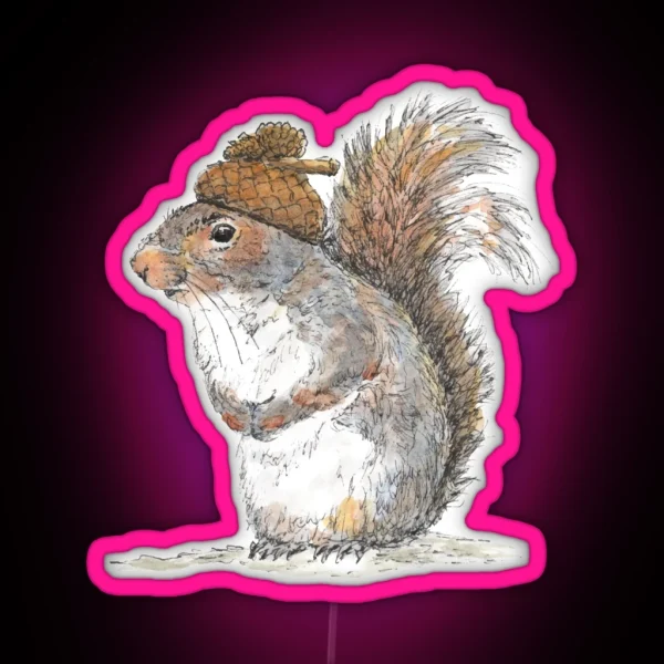 Squirrel With An Acorn Hat RGB Neon Sign