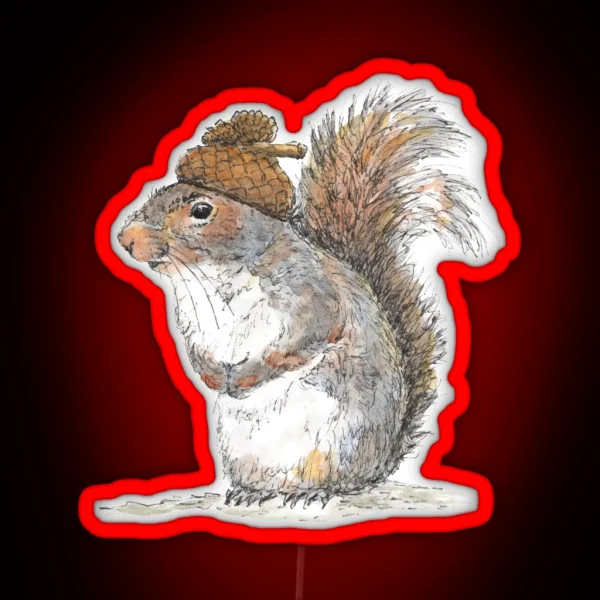 Squirrel With An Acorn Hat RGB Neon Sign
