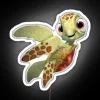 Squirt from Finding Nemo in neon RGB lighting on a white sign.