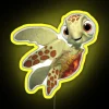 Detailed, colorful neon sign featuring Squirt from Finding Nemo in a vibrant yellow hue.