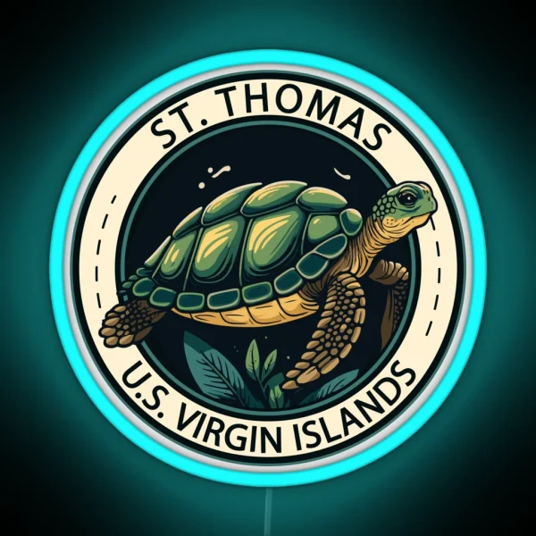 St Thomas U S Virgin Islands Turtle Badge RGB Neon Sign