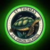 St Thomas US Virgin Islands turtle badge in neon green on a colorful sign.