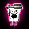 Colorful neon sign featuring DoodleBob from SpongeBob SquarePants holding the Stanley Cup.