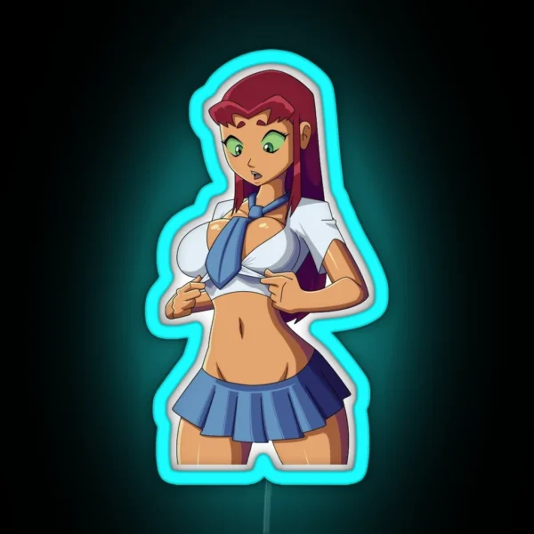 Starfire Schoolgirl Ecchi Led 002 Oppai Pose RGB Neon Sign
