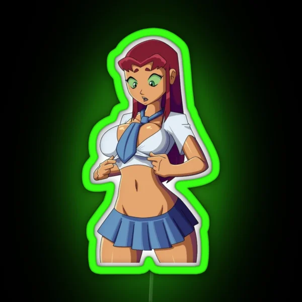 Starfire Schoolgirl Ecchi Led 002 Oppai Pose RGB Neon Sign