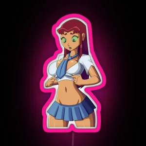 Starfire Schoolgirl Ecchi Led 002 Oppai Pose Edition RGB Neon Sign