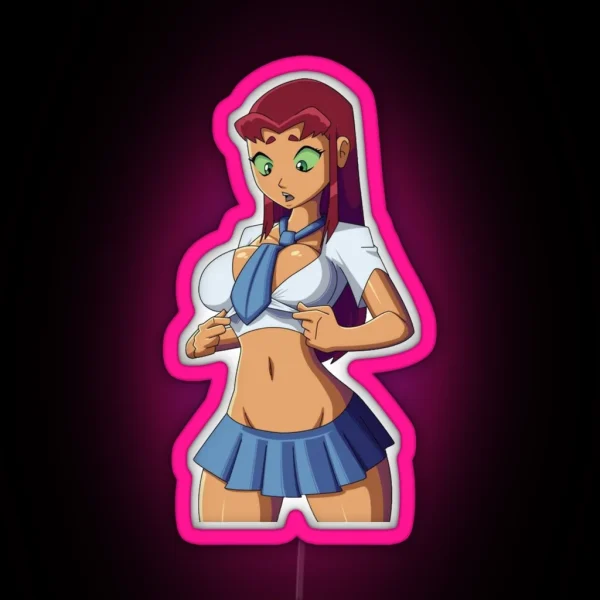 Starfire Schoolgirl Ecchi Led 002 Oppai Pose RGB Neon Sign