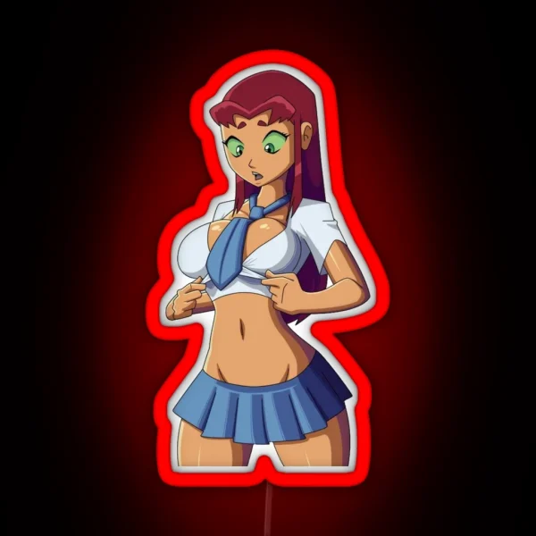 Starfire Schoolgirl Ecchi Led 002 Oppai Pose RGB Neon Sign