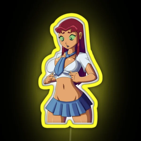Starfire Schoolgirl Ecchi Led 002 Oppai Pose RGB Neon Sign