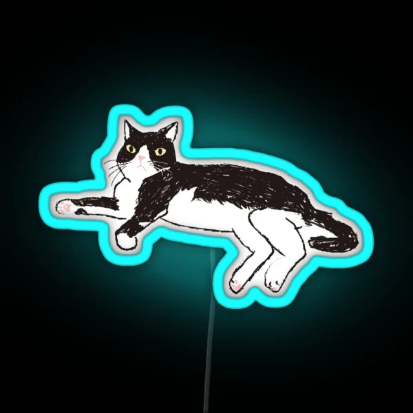Staring Tuxedo Cat RGB Neon Sign