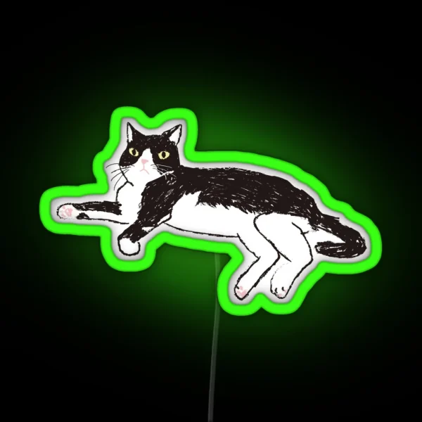 Staring Tuxedo Cat RGB Neon Sign