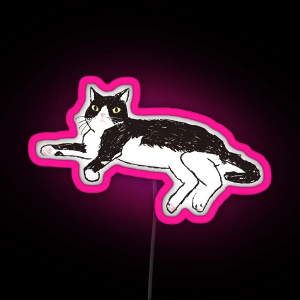 Staring Tuxedo Cat RGB Neon Sign