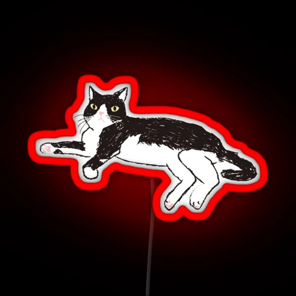 Staring Tuxedo Cat RGB Neon Sign