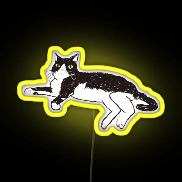 Staring Tuxedo Cat RGB Neon Sign
