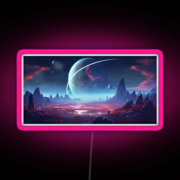 Starry Night Over Peaks Celestial Serenity RGB Neon Sign