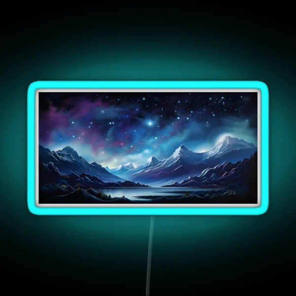Starry Night Over Snowy Peaks Celestial Serenity RGB Neon Sign