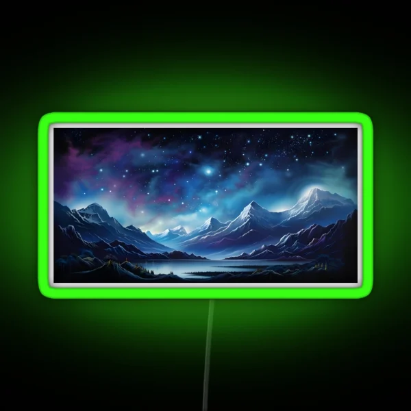 Starry Night Over Snowy Peaks Celestial Serenity RGB Neon Sign