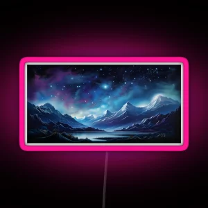 Starry Night Over Snowy Peaks Celestial Serenity RGB Neon Sign