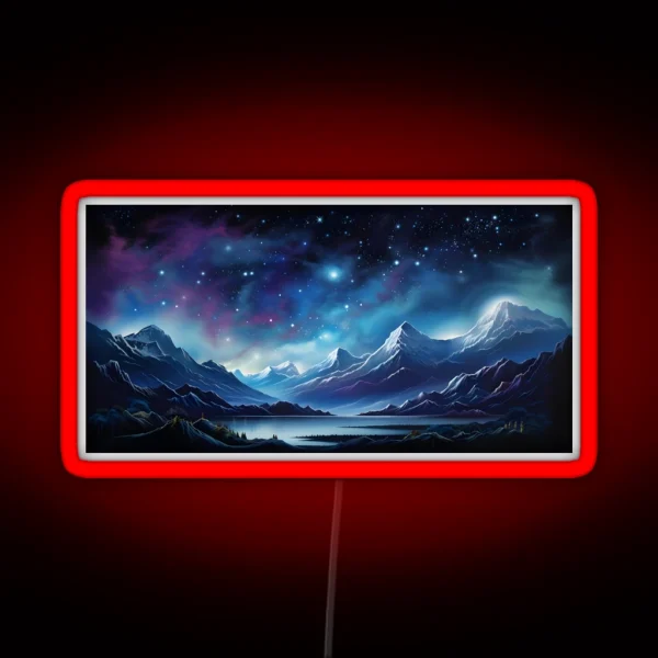 Starry Night Over Snowy Peaks Celestial Serenity RGB Neon Sign