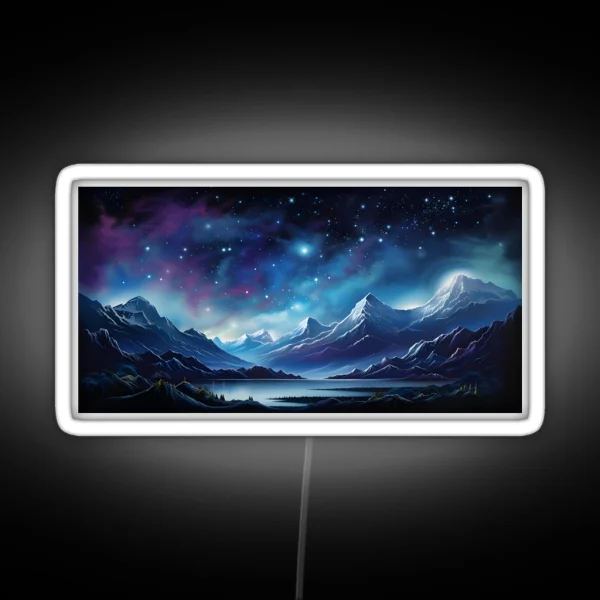 Starry Night Over Snowy Peaks Celestial Serenity RGB Neon Sign