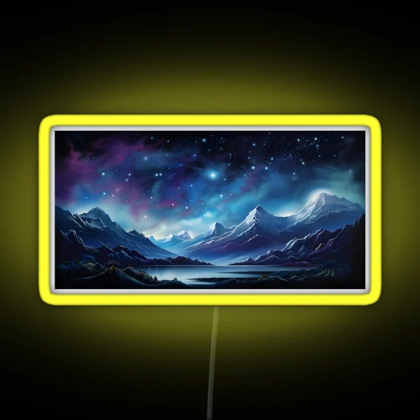 Starry Night Over Snowy Peaks Celestial Serenity RGB Neon Sign
