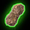 Green yarn ball of raw Loaghtan wool on a neon sign with colorful graphics.