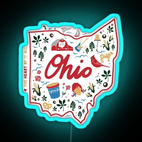 State Of Ohio Hand Drawn Design RGB Neon Sign