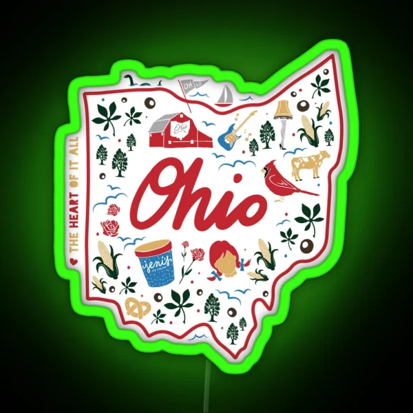 State Of Ohio Hand Drawn Design RGB Neon Sign