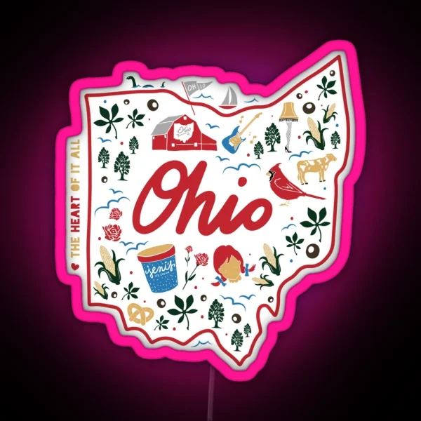 State Of Ohio Hand Drawn Design RGB Neon Sign