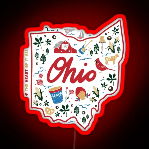 State Of Ohio Hand Drawn Design RGB Neon Sign