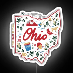 State Of Ohio Hand Drawn Design RGB Neon Sign