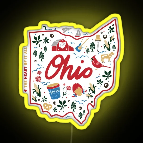 State Of Ohio Hand Drawn Design RGB Neon Sign