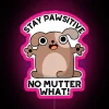 Colorful neon sign featuring a cartoon dog with a positive and playful message, encouraging optimism.