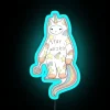 Unicorn cat neon sign with colorful rainbow hues and bold, cursive font reading 'Stay Weird With Love'