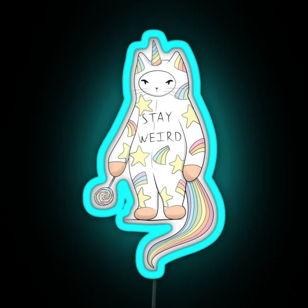 Stay Weird With Love From Unicorn Cat RGB Neon Sign