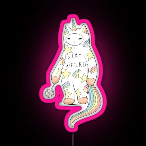 Stay Weird With Love From Unicorn Cat RGB Neon Sign