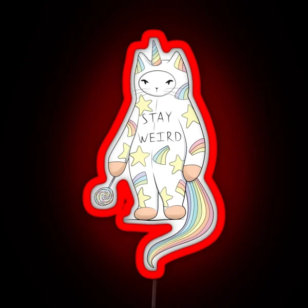 Stay Weird With Love From Unicorn Cat RGB Neon Sign