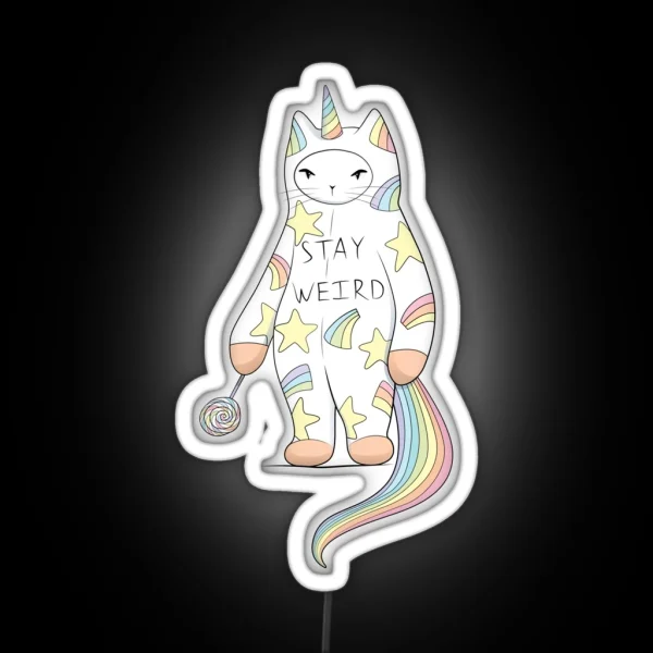 Stay Weird With Love From Unicorn Cat RGB Neon Sign