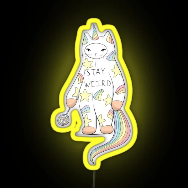Stay Weird With Love From Unicorn Cat RGB Neon Sign