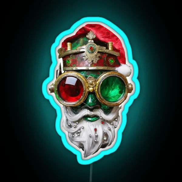 Steampunk Christmas Biker Santa RGB Neon Sign
