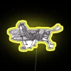 Steampunk-inspired grasshopper with neon accents on a yellow background, surrounded by intricate clockwork details.