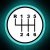Neon sign with blue 6-speed stick shift pattern